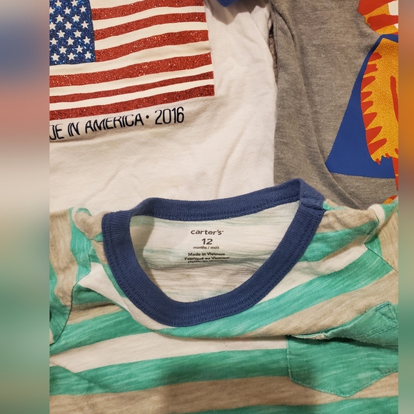 Set of 3 Baby T-Shirts - Stripes, Tiger, Flag - Picture 2 of 2